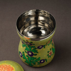Green Kavad Handpainted Stainless Steel Multi Utility Canister