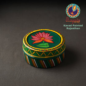 Green Kavad Handpainted Stainless Steel Multi Utility Container