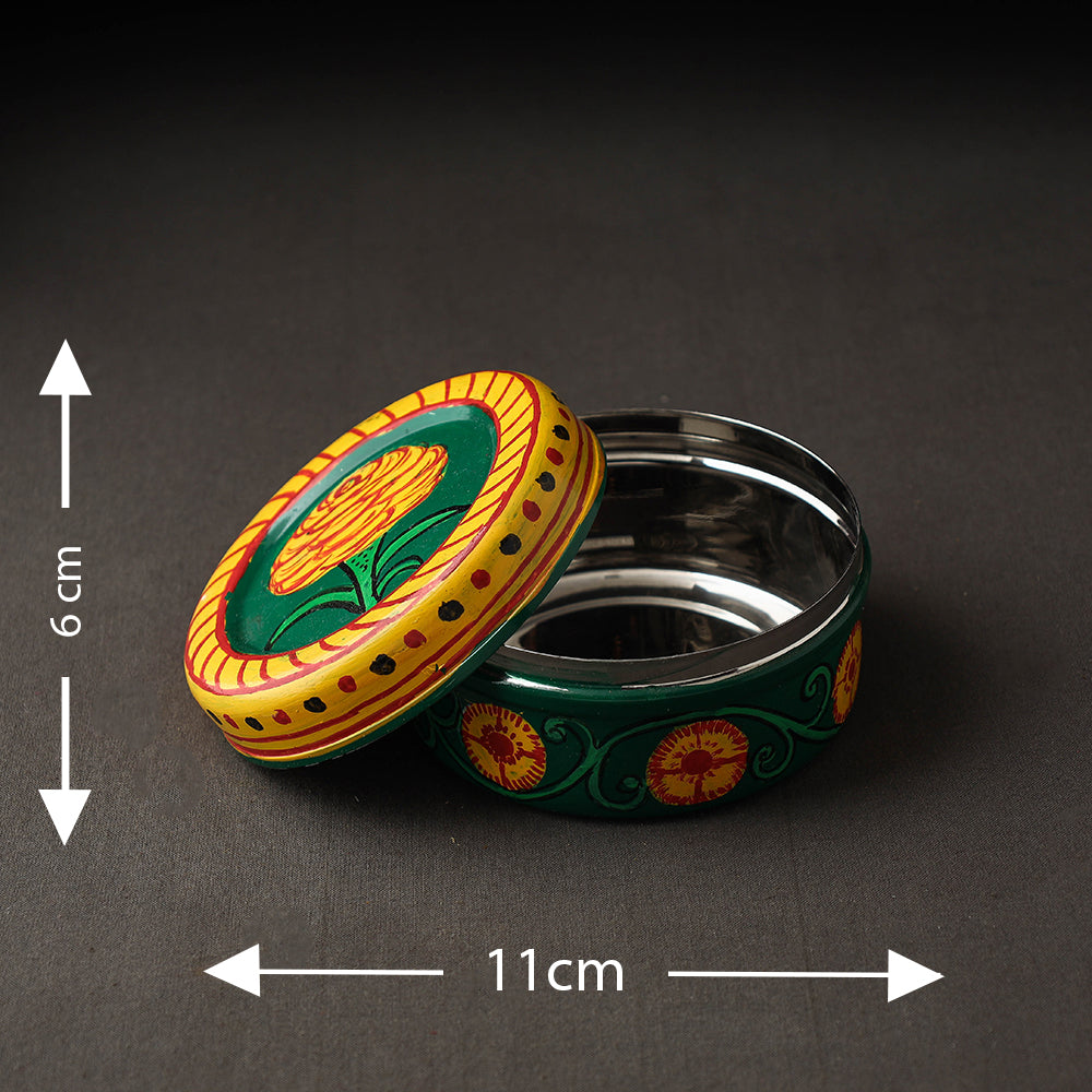 Green  Kavad Handpainted Stainless Steel Multi Utility Container 