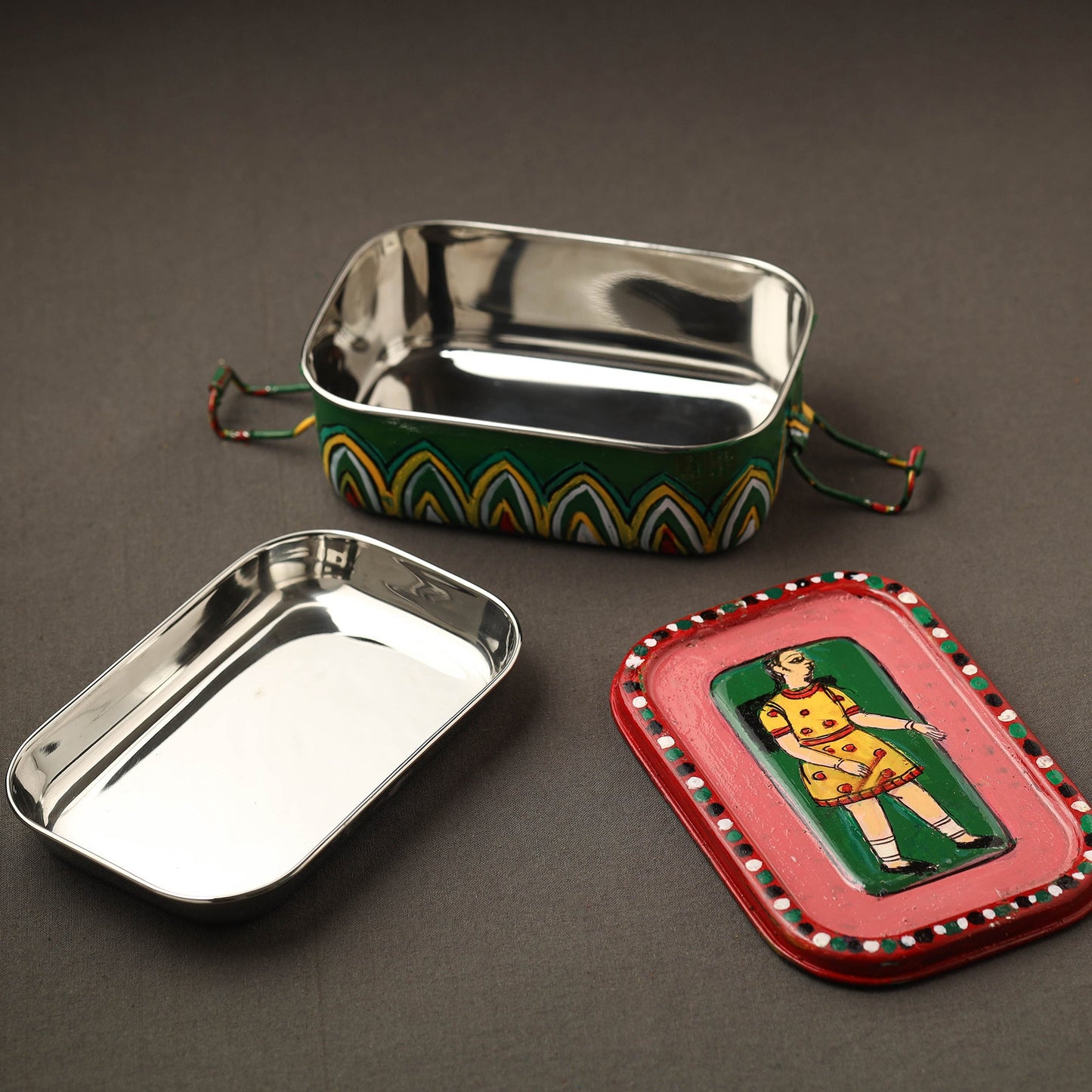 Buy Kavad Handpainted Stainless Steel Rectangle Shape Lunch Box (6 X 4 in) 28 Online at iTokri.com