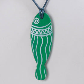 Shop Green Kerala Hand Painted Bamboo Fish Necklace 