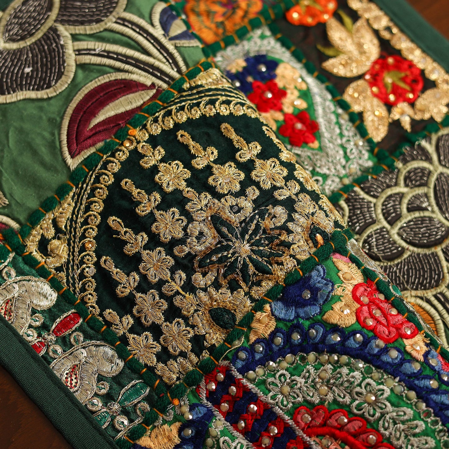 Green - khambadiya patchwork cotton table mats (set of 6)