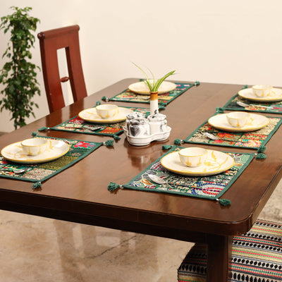 Green - khambadiya patchwork cotton table mats (set of 6)