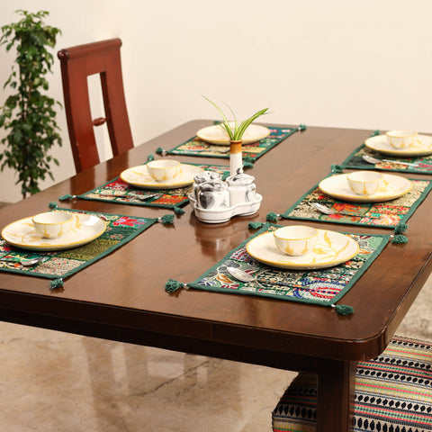 Green - khambadiya patchwork cotton table mats (set of 6)
