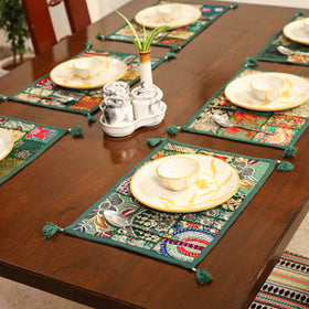 Green - khambadiya patchwork cotton table mats (set of 6)