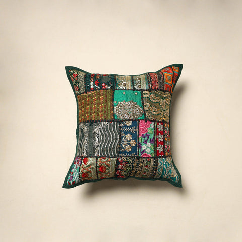 Khambadiya patchwork hand embroidery cushion cover (16 x 16