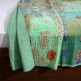 Green Khambadiya Patchwork Patola Silk Cotton Quilt / Gudri / Blanket