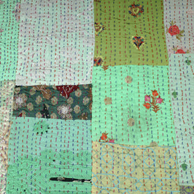 Green Khambadiya Patchwork Patola Silk Cotton Quilt / Gudri / Blanket