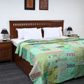 Green Khambadiya Patchwork Patola Silk Cotton Quilt / Gudri / Blanket