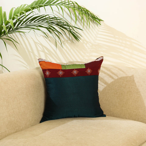 Green Khun Cotton Gavanti Kasuti Hand Embroidery Cushion Cover