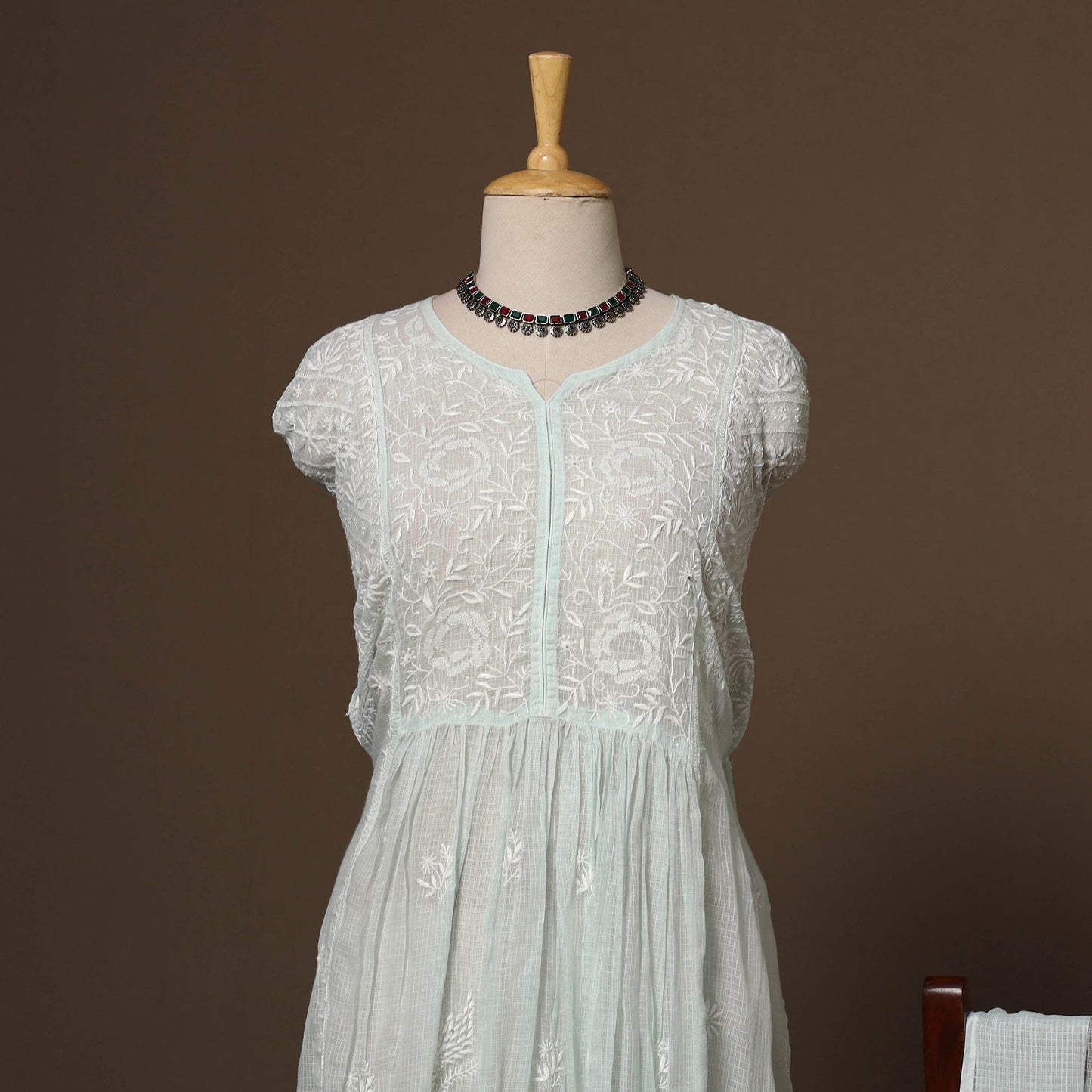 Kota doria chanderi semi stitched chikankari hand