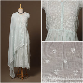 Kota doria chanderi semi stitched chikankari hand