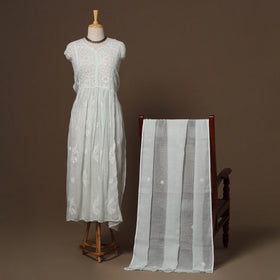 Kota doria chanderi semi stitched chikankari hand