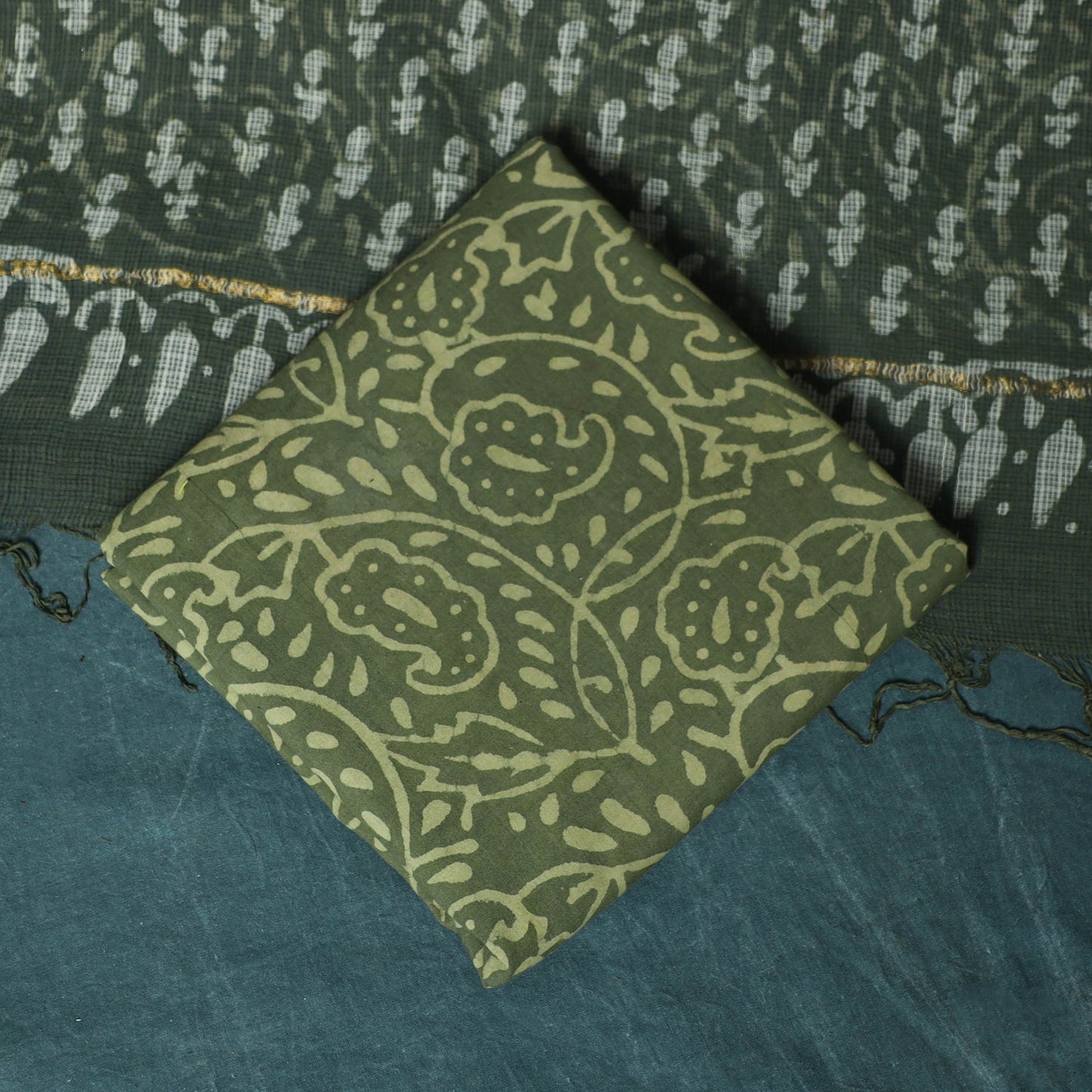 Kota doria cotton hand block batik print 3pc unstitched