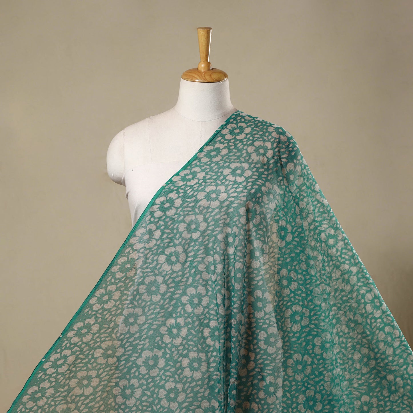 Green - Kota Doria Cotton Hand Block Batik Print Fabric 09