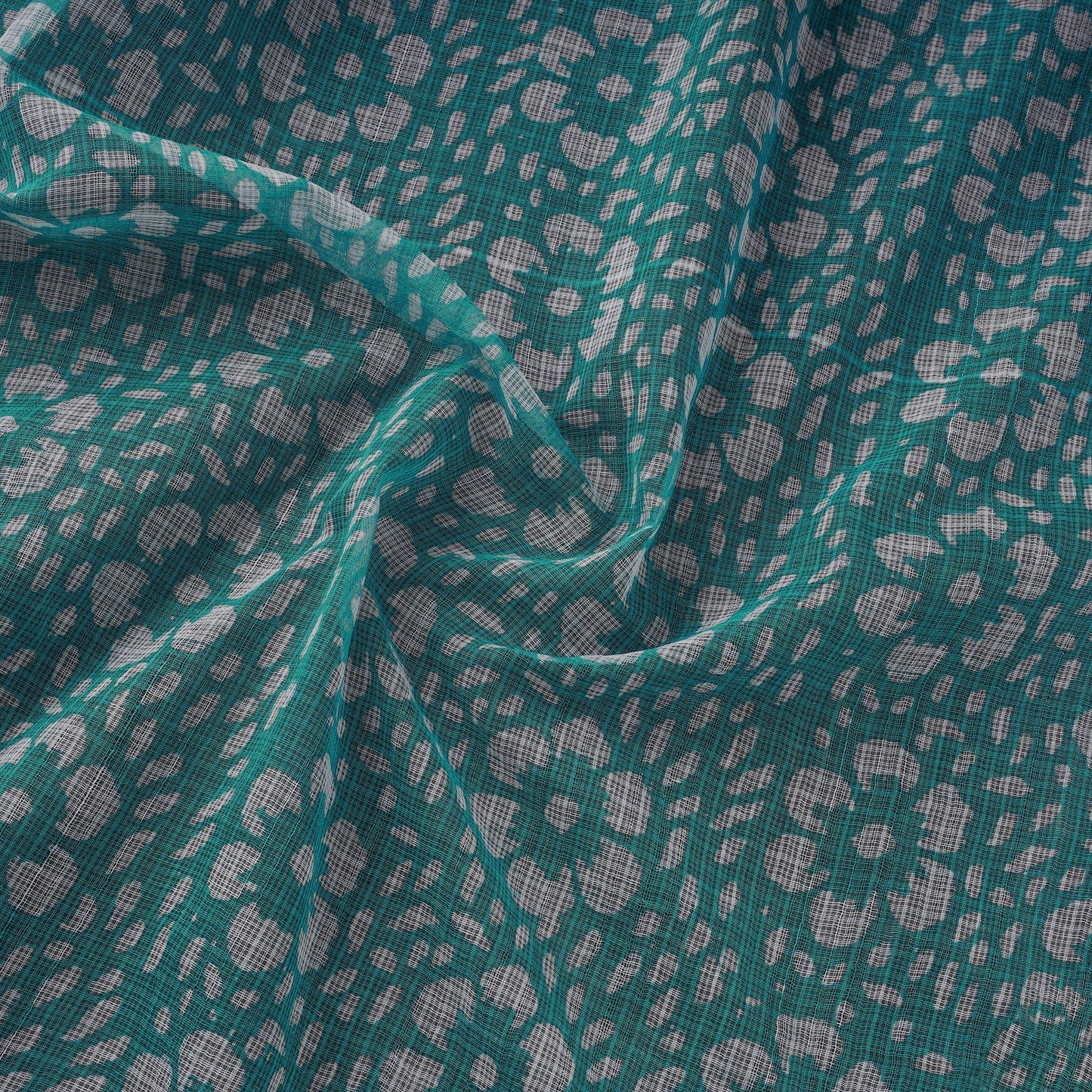 Green - Kota Doria Cotton Hand Block Batik Print Fabric 09