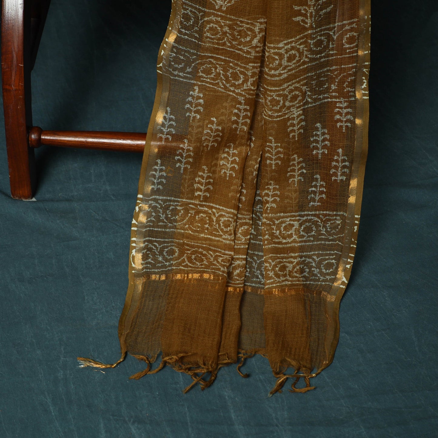 Green - kota doria cotton hand block jaipur print 3pc