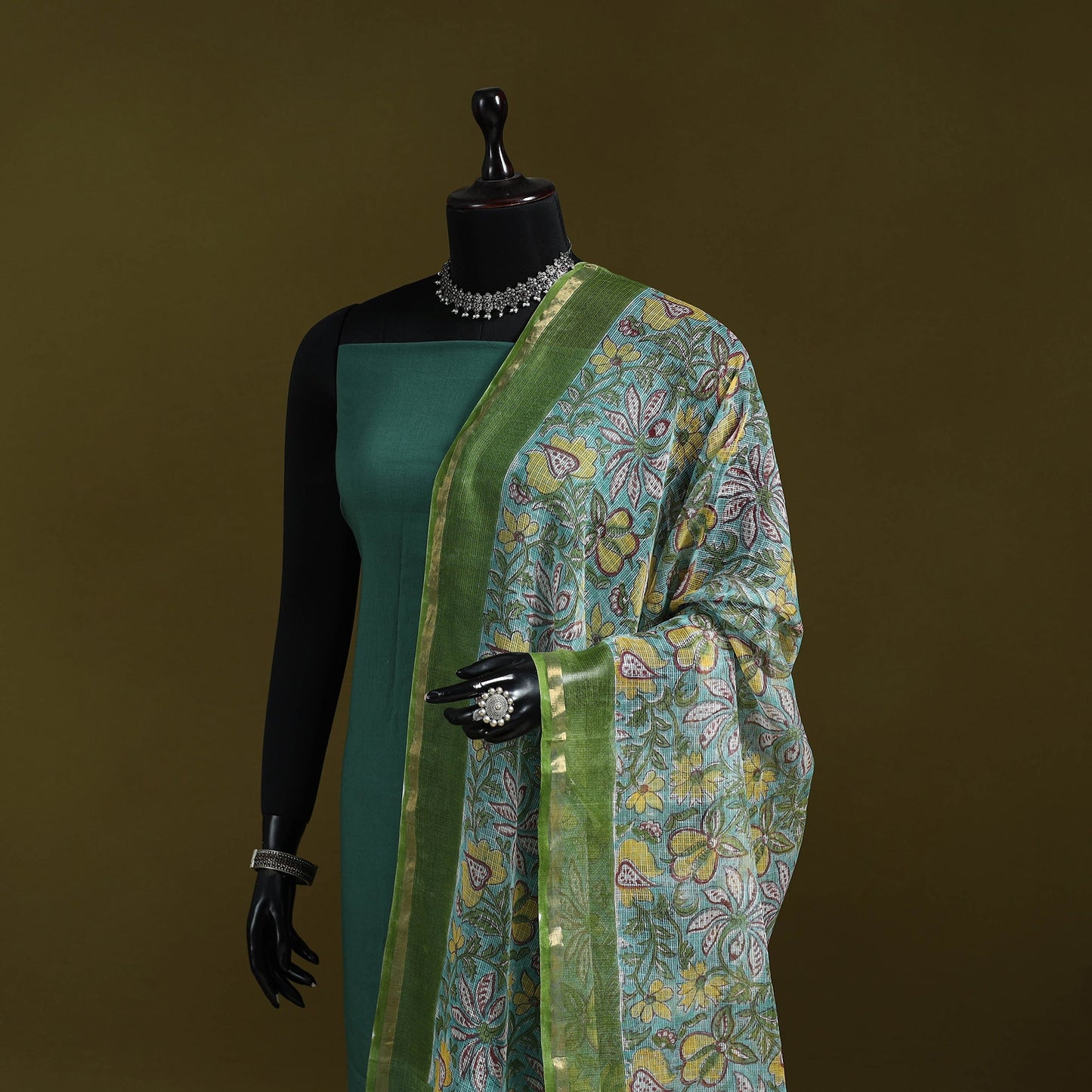 Kota doria cotton hand block print sanganeri floral dupatta