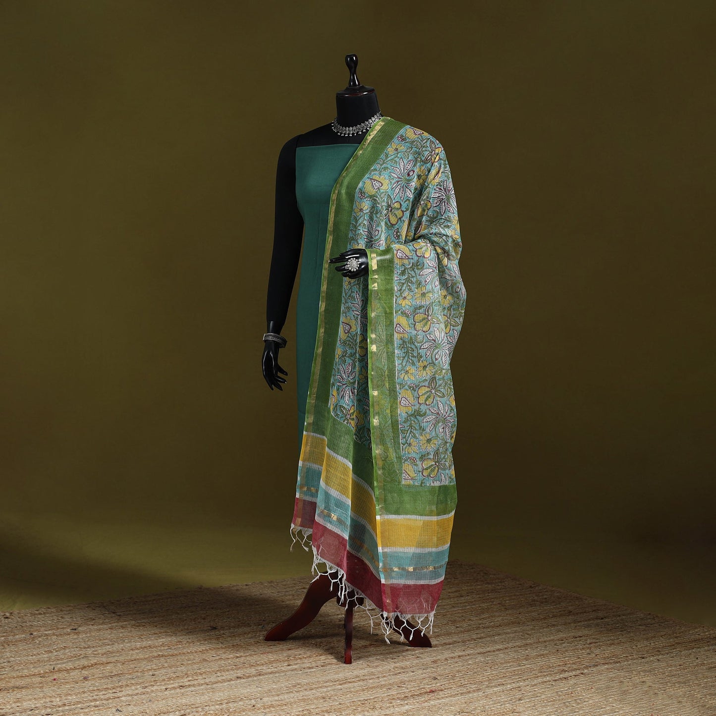 Kota doria cotton hand block print sanganeri floral dupatta