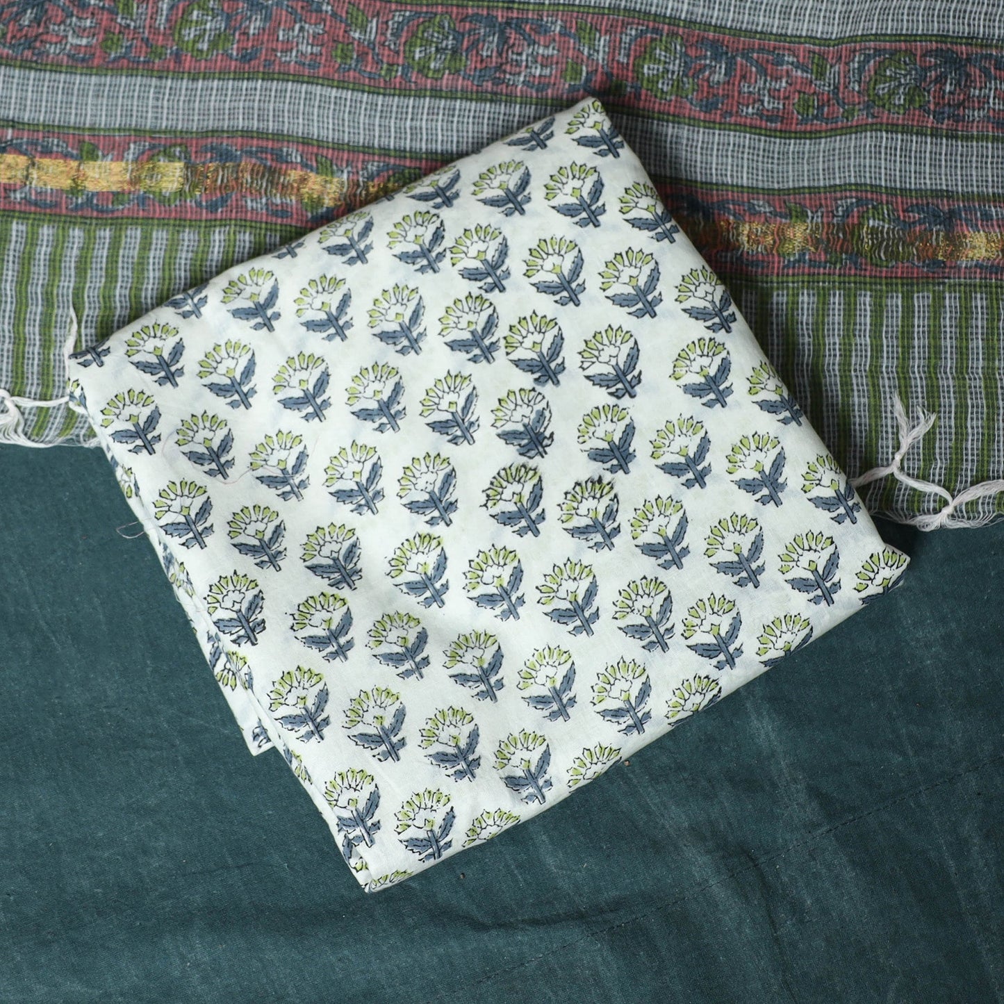 Kota doria cotton hand block sanganeri print 3pc unstitched