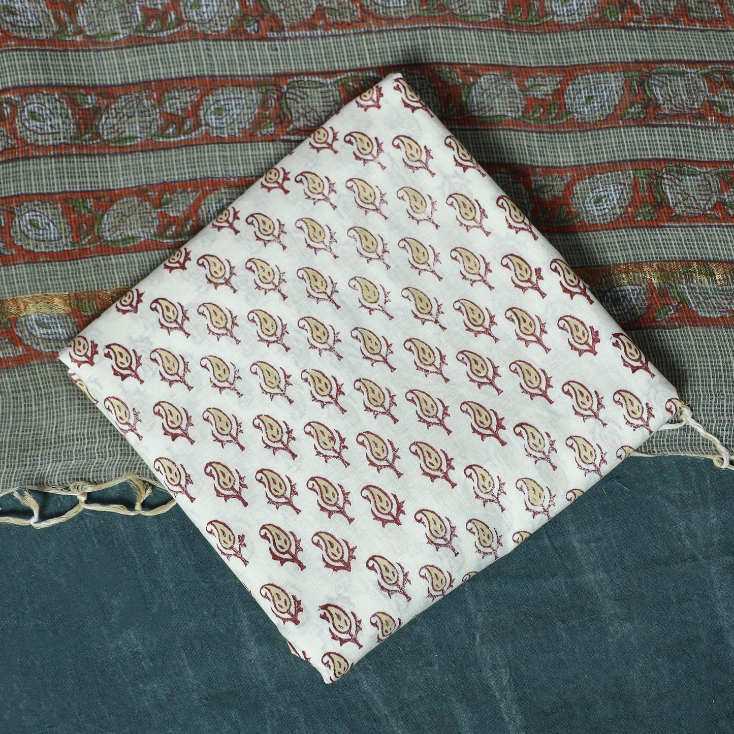 Kota doria cotton hand block sanganeri print 3pc unstitched