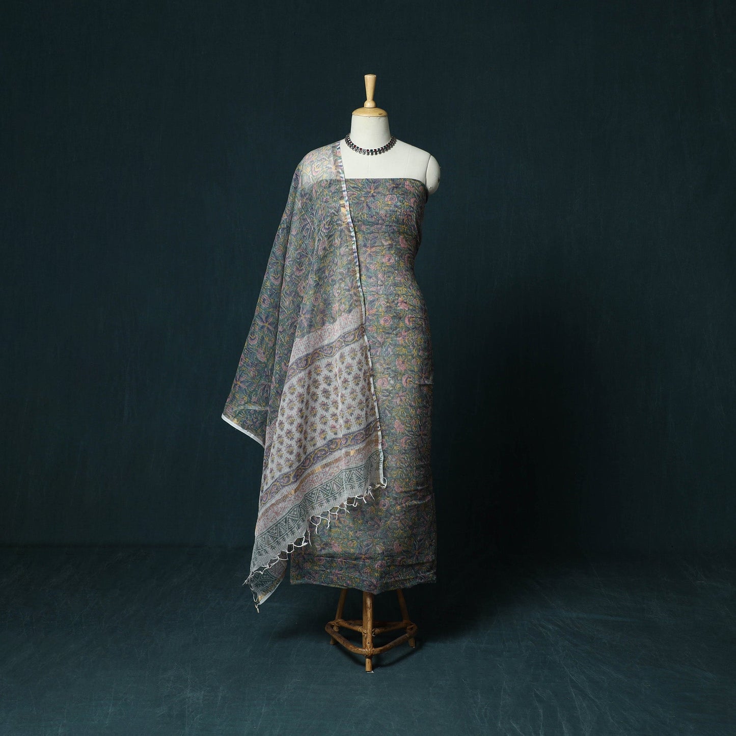 Kota doria cotton hand block sanganeri print 3pc unstitched