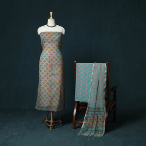 Kota doria cotton hand block sanganeri print 3pc unstitched