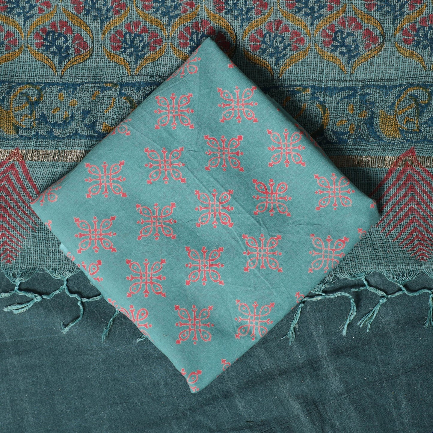 Kota doria cotton hand block sanganeri print 3pc unstitched