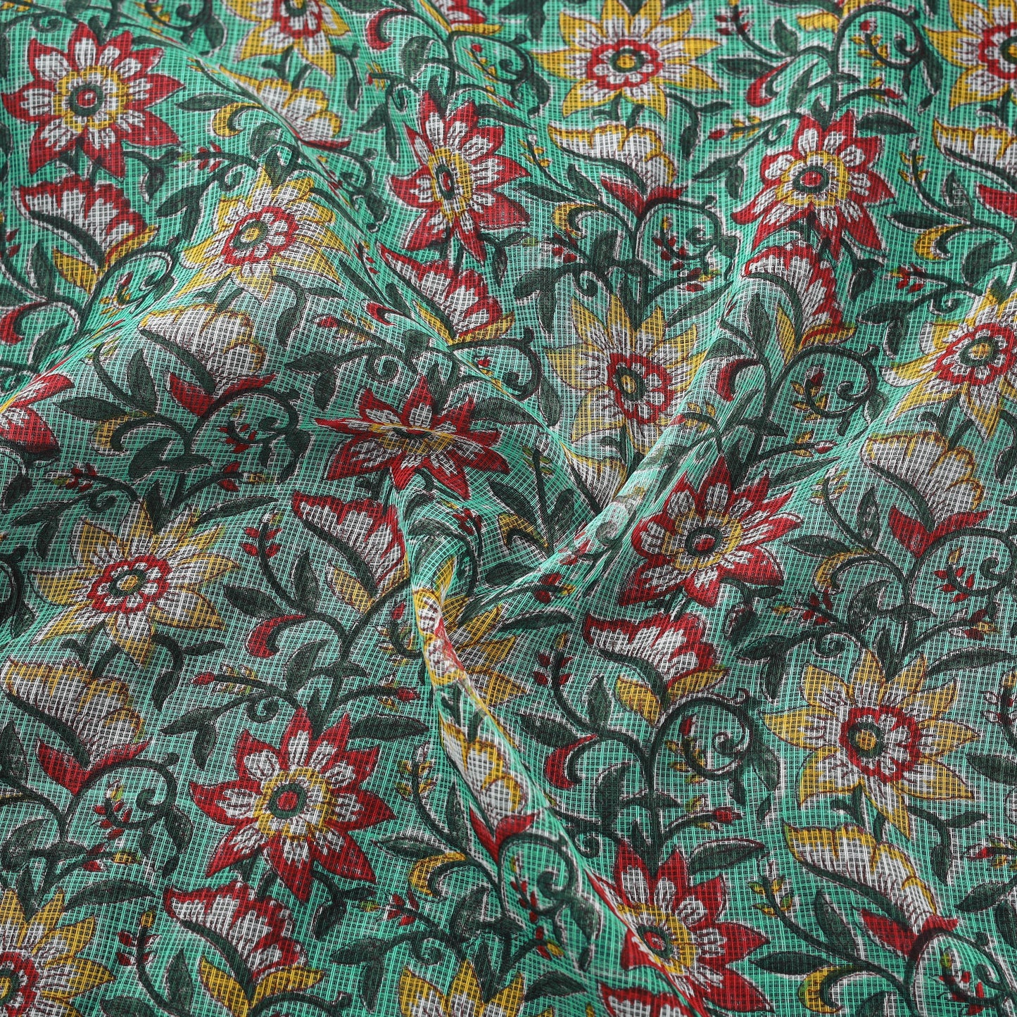 Kota doria cotton hand block sanganeri print fabric 07