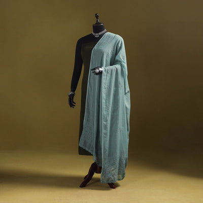 Green - kota doria cotton hand embroidered lucknowi