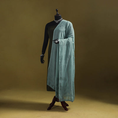 Green - kota doria cotton hand embroidered lucknowi