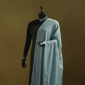 Green - kota doria cotton hand embroidered lucknowi