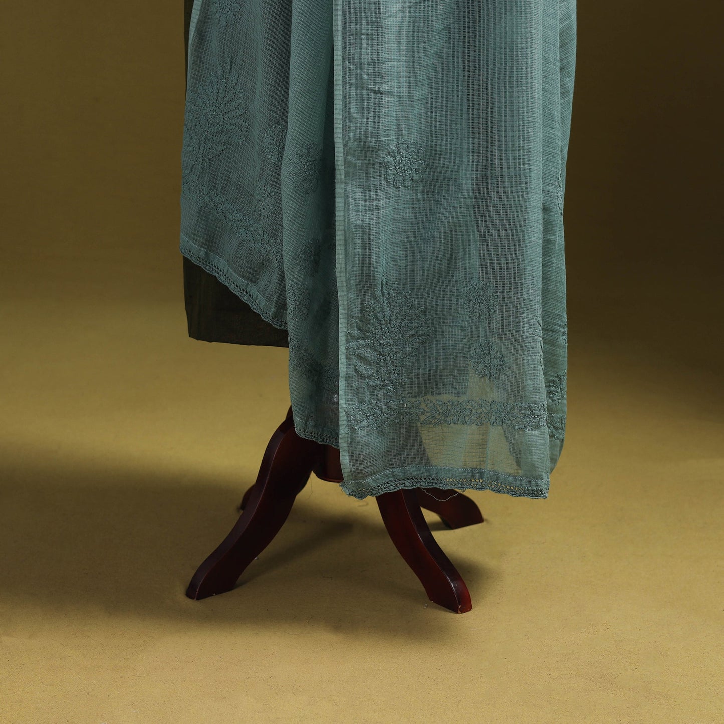 Green - kota doria cotton hand embroidered lucknowi