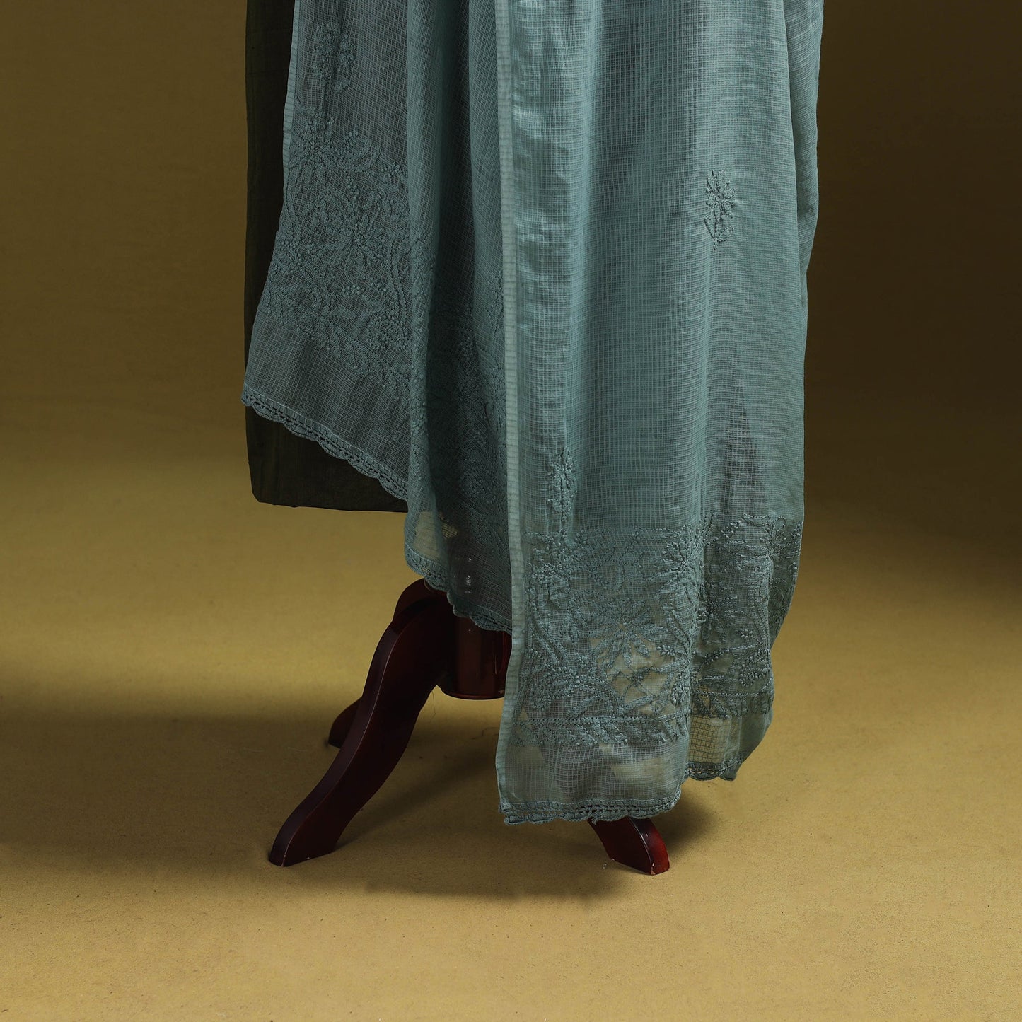 Green - kota doria cotton hand embroidered lucknowi