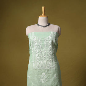 Green - kota doria cotton lucknow chikankari 2pc unstitched