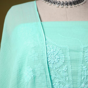 Green - kota doria cotton lucknow chikankari 2pc unstitched