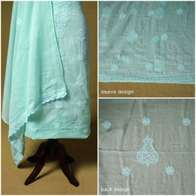 Green - kota doria cotton lucknow chikankari 2pc unstitched