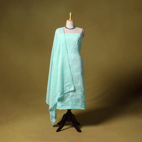 Green - kota doria cotton lucknow chikankari 2pc unstitched