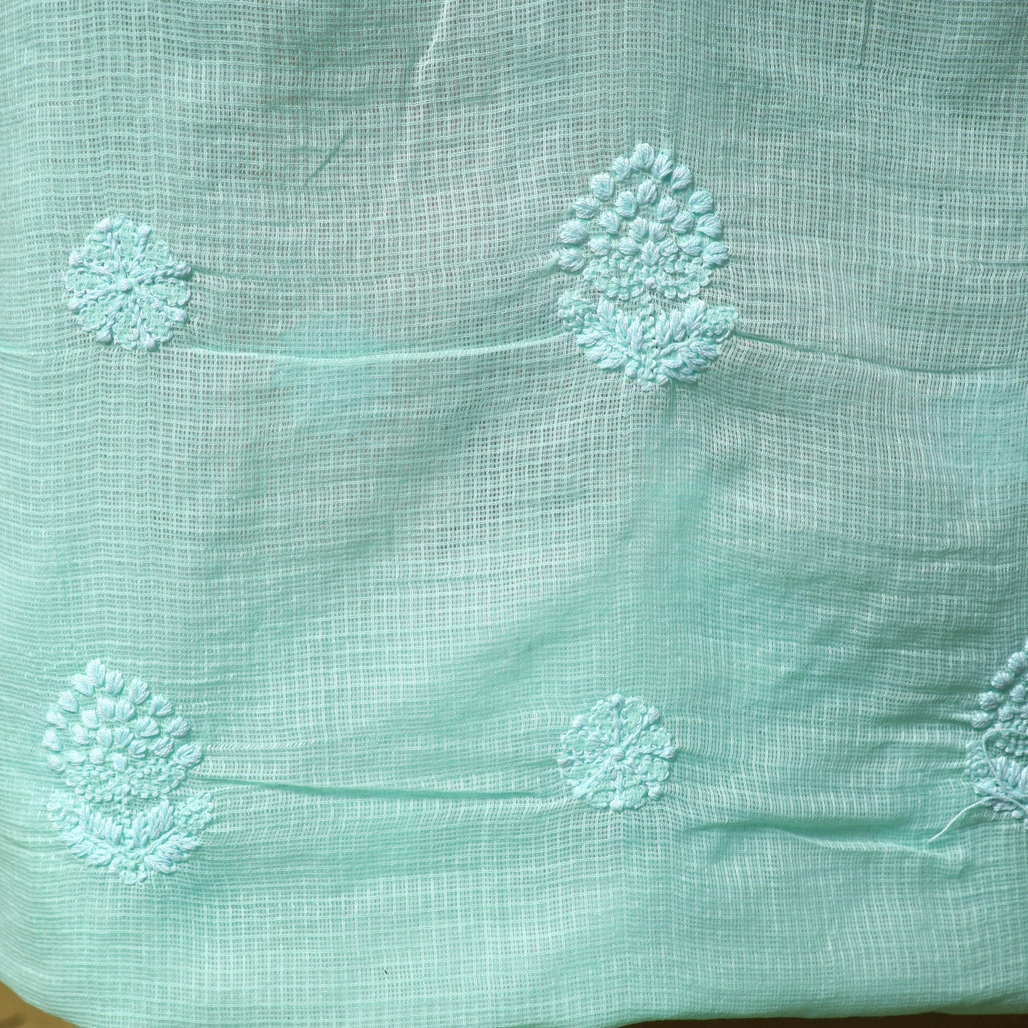 Green - kota doria cotton lucknow chikankari 2pc unstitched