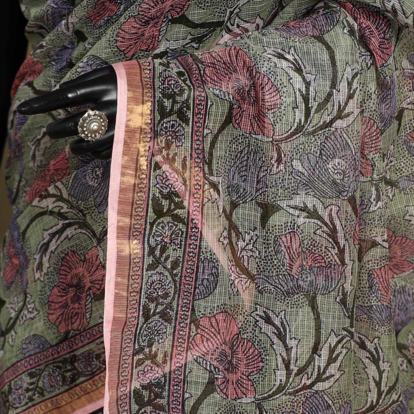 Green - kota doria cotton sanganeri saree 12 - handcrafted