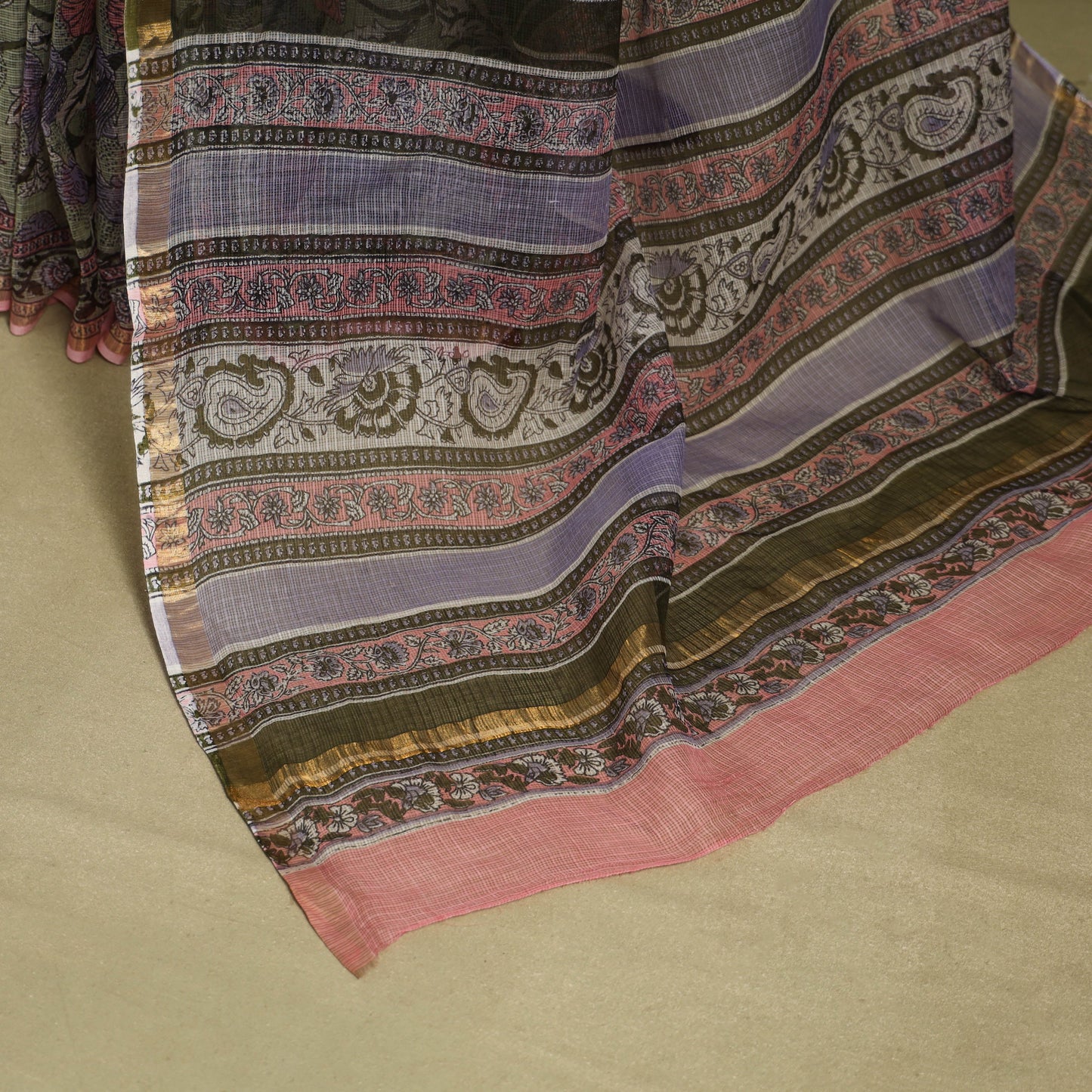 Green - kota doria cotton sanganeri saree 12 - handcrafted