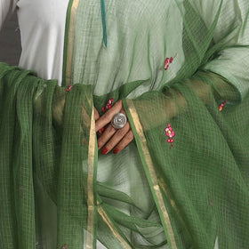 Green Kota Doria Silk Cotton Kashida Embroidery Dupatta 