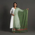 Green Kota Doria Silk Cotton Kashida Embroidery Dupatta 