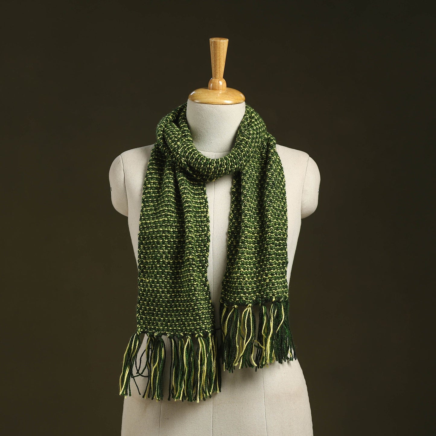 Green - kumaun hand knitted woollen muffler 27 - handcrafted