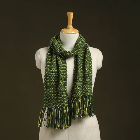 Green - kumaun hand knitted woollen muffler 27 - handcrafted