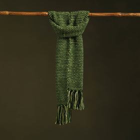 Green - kumaun hand knitted woollen muffler 27 - handcrafted