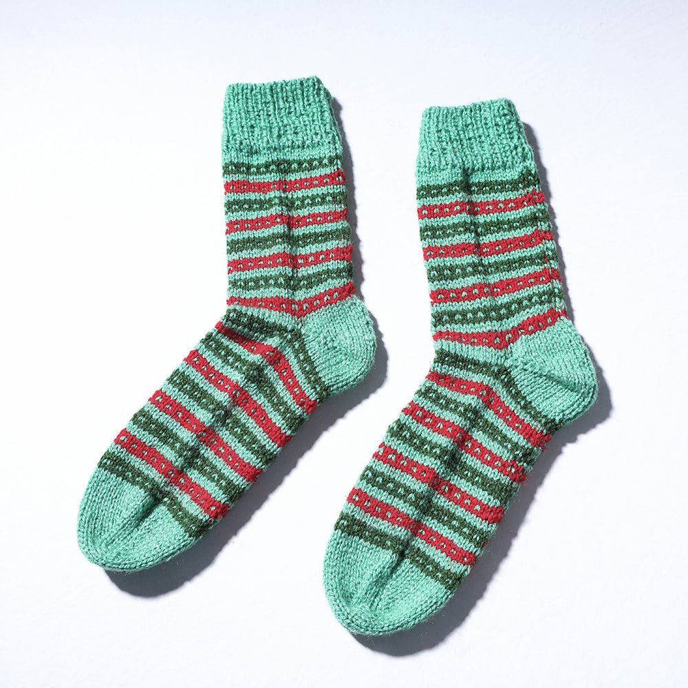 Green Kumaun Hand Knitted Woolen Socks (Adult)