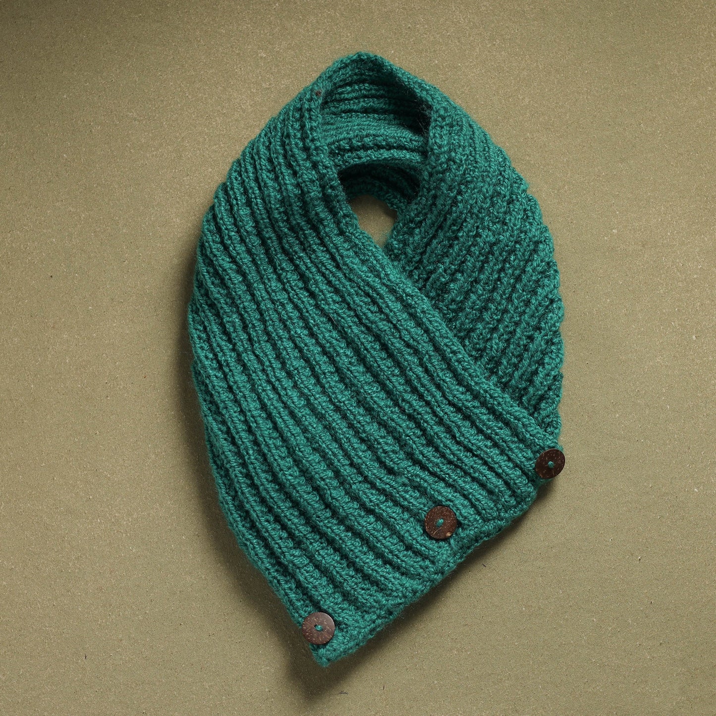 Green - kumaun hand knitted woollen button cowl 27