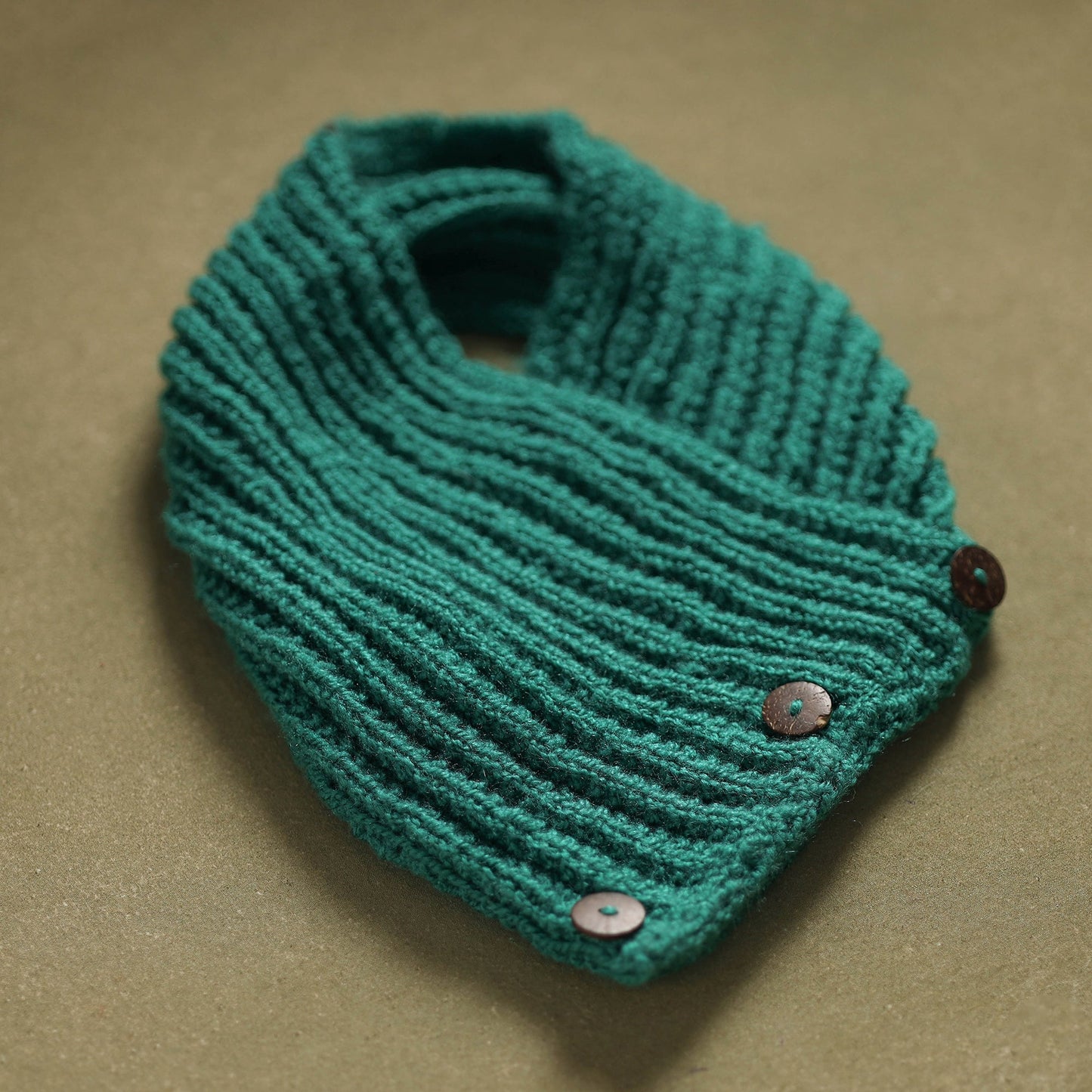 Green - kumaun hand knitted woollen button cowl 27