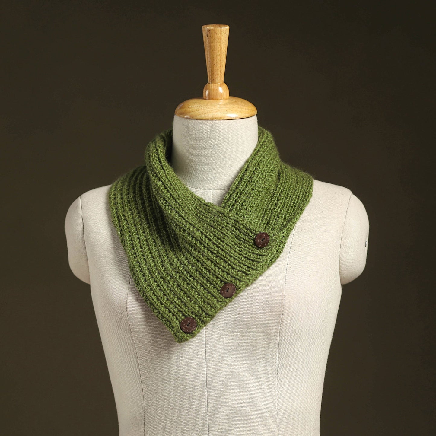 Green - kumaun hand knitted woollen button cowl 35